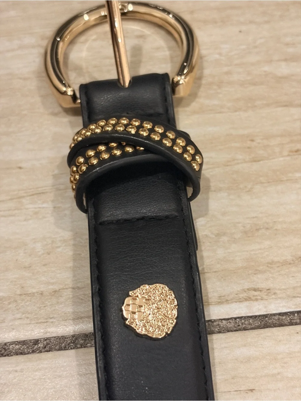 Vince Camuto Black Belt with Gold Studs and Gold Ring Buckle